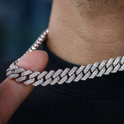 12MM White Gold Plated Iced Out Cuban Link Chain