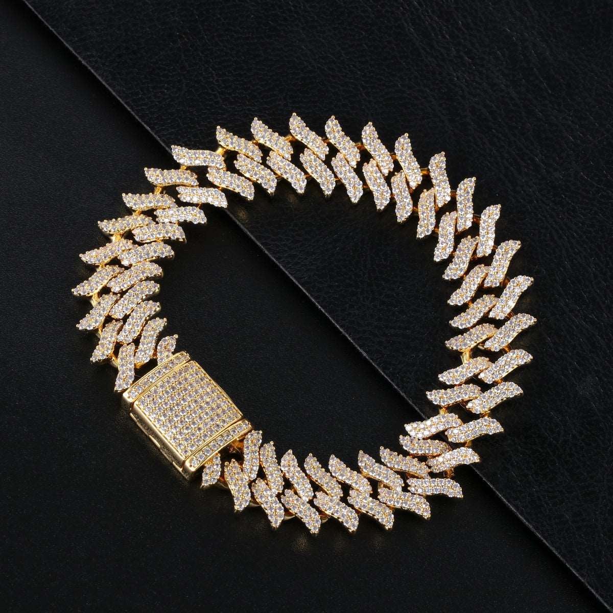 15MM 18K Gold Plated Simulated Iced Out Cuban Link Bracelet
