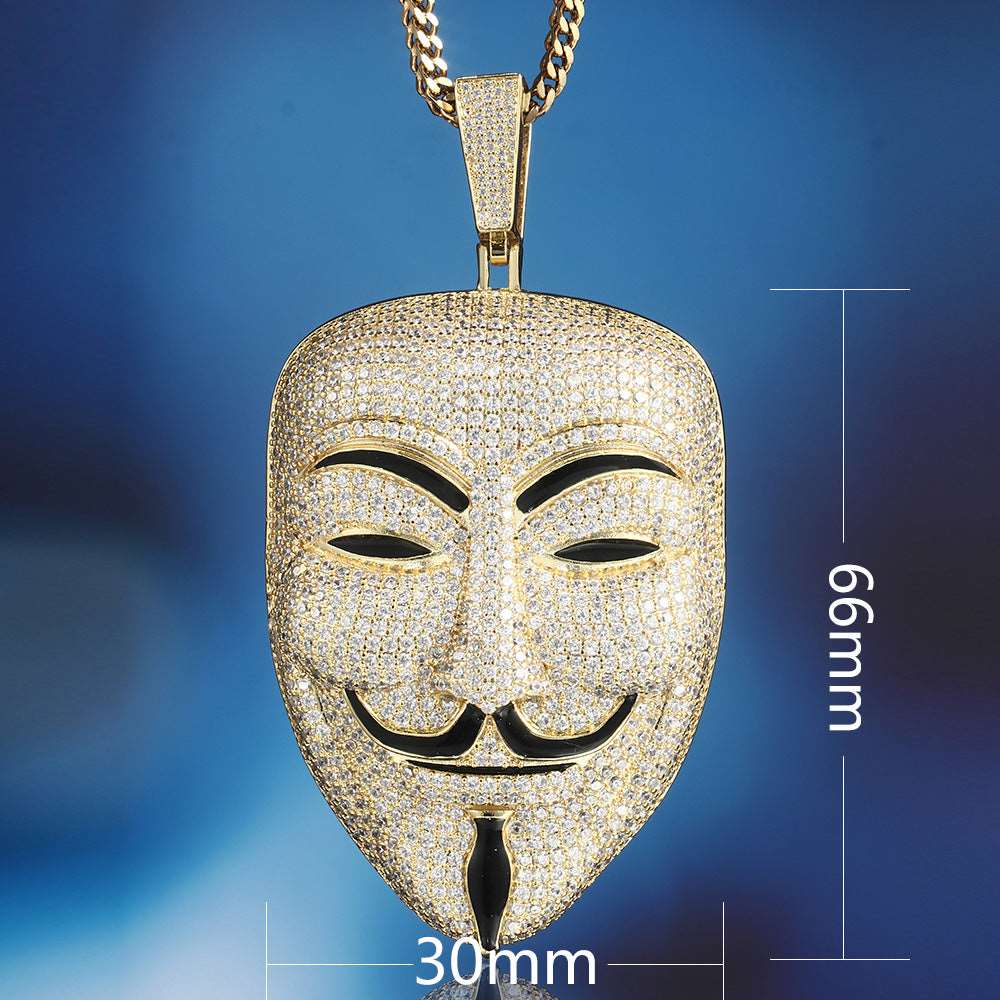 14K Gold Iced Out Vendetta Mask Pendant
