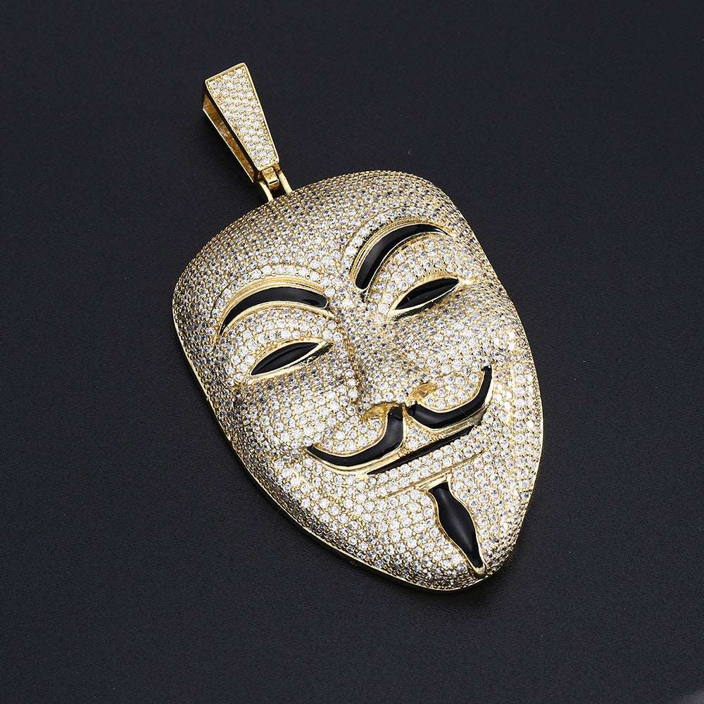 14K Gold Iced Out Vendetta Mask Pendant