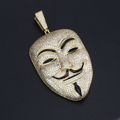 14K Gold Iced Out Vendetta Mask Pendant