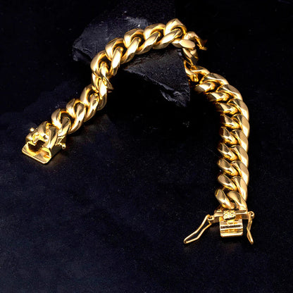 8/10/12/14/16/18MM 18K Gold Plated Solid Miami Cuban Link Bracelet