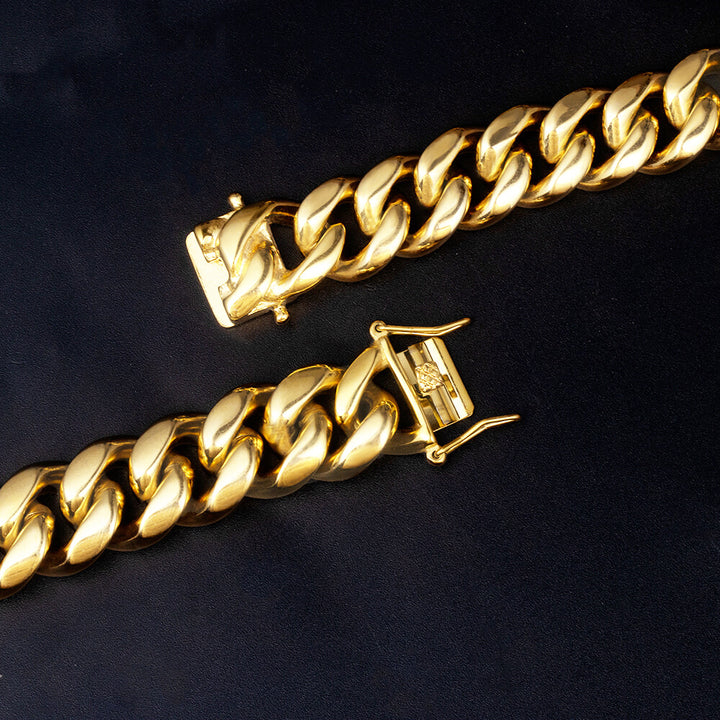 8/10/12/14/16/18MM 18K Gold Plated Solid Miami Cuban Link Bracelet