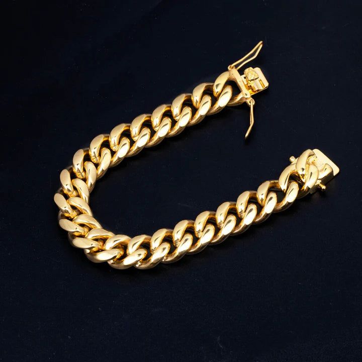 8/10/12/14/16/18MM 18K Gold Plated Solid Miami Cuban Link Bracelet