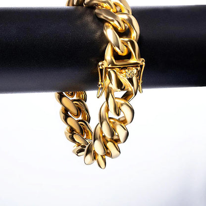 8/10/12/14/16/18MM 18K Gold Plated Solid Miami Cuban Link Bracelet