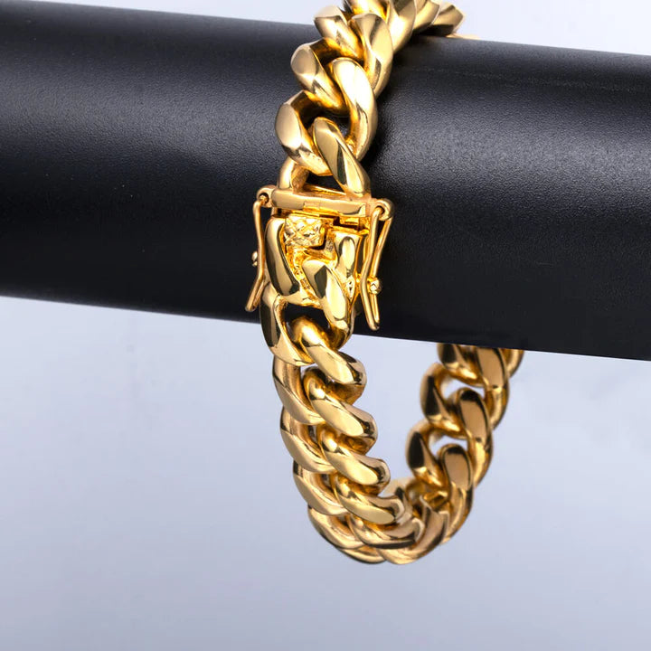 8/10/12/14/16/18MM 18K Gold Plated Solid Miami Cuban Link Bracelet