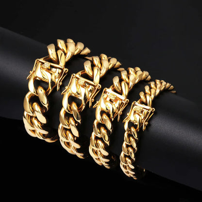 8/10/12/14/16/18MM 18K Gold Plated Solid Miami Cuban Link Bracelet
