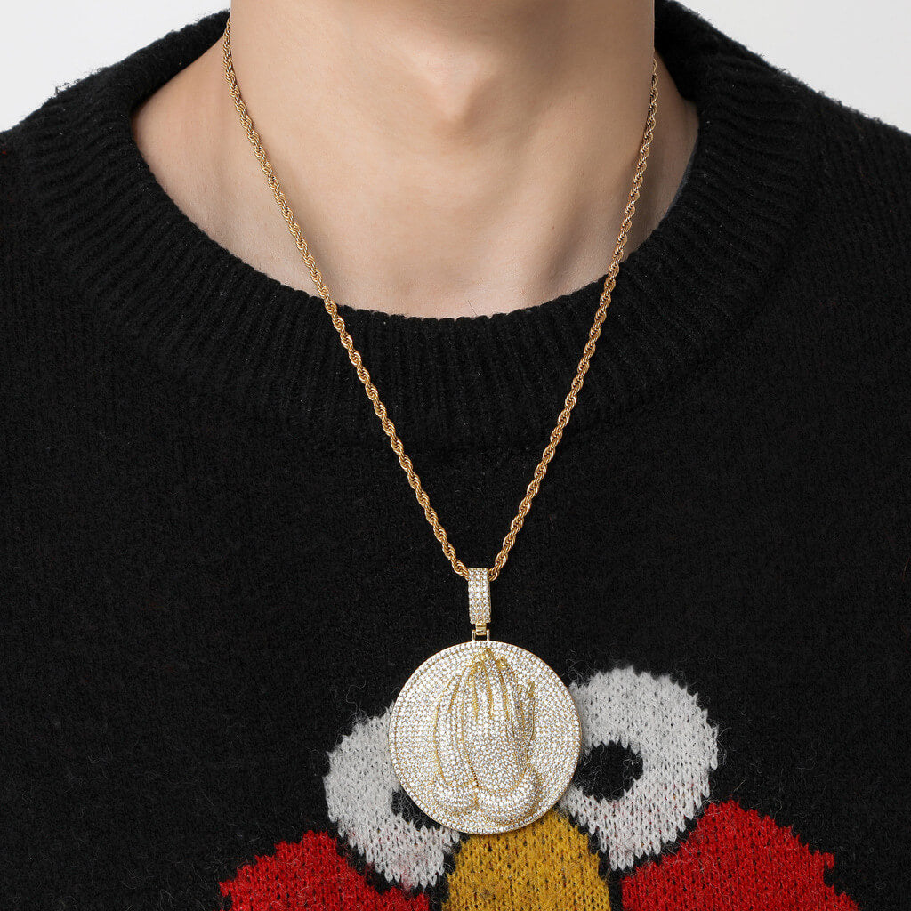 Gold  Plated of Religious Hands Prayer Micro-Zirconia Pendant