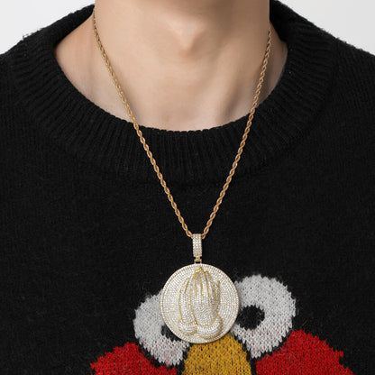 Gold  Plated of Religious Hands Prayer Micro-Zirconia Pendant