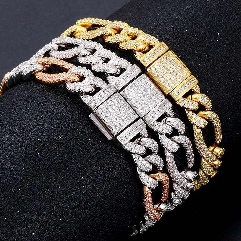 12MM 18K Gold Plated Iced Out Figaro Bracelet