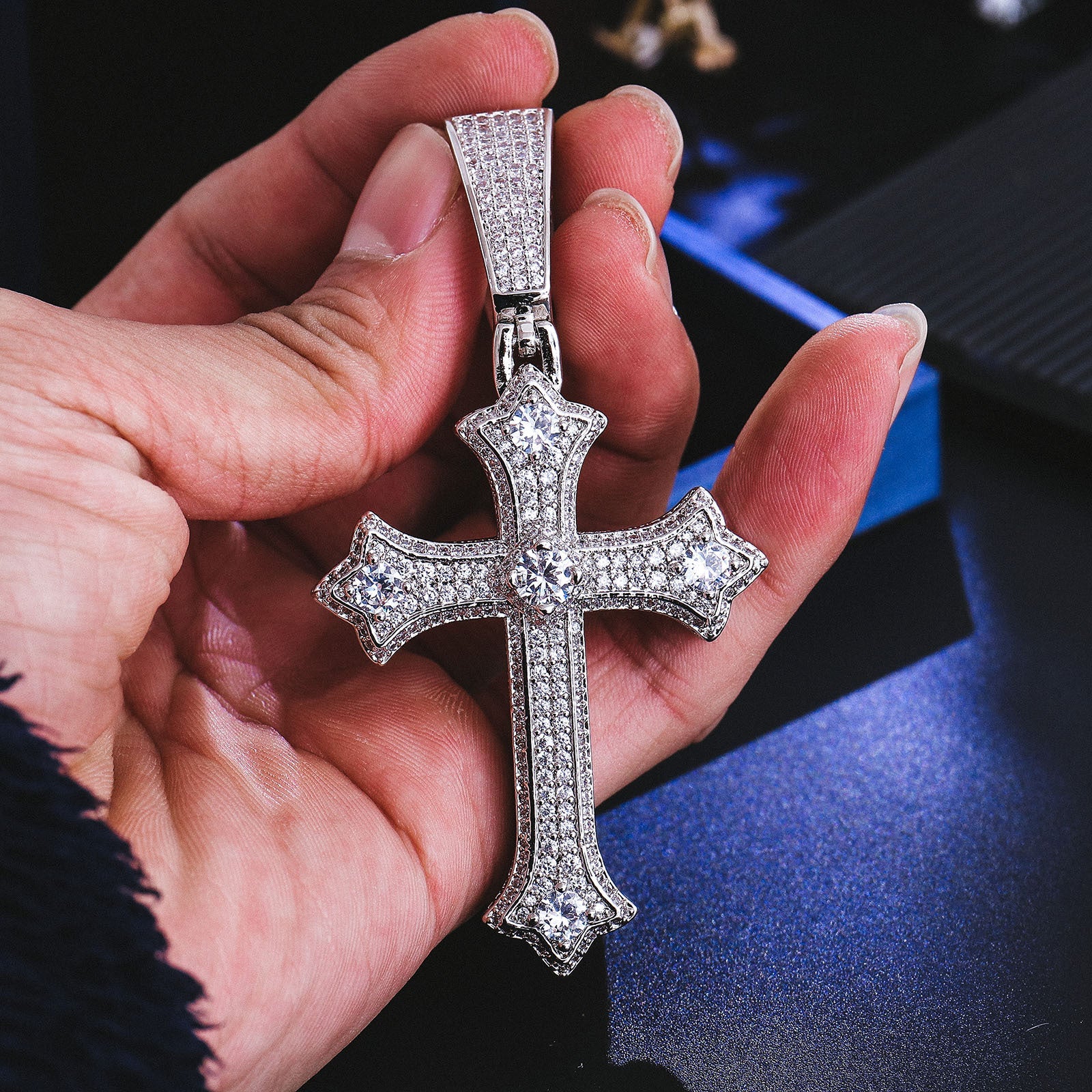 BIG Brass With Gold Plating CZ Stone Cross Pendant Tripodjewelry