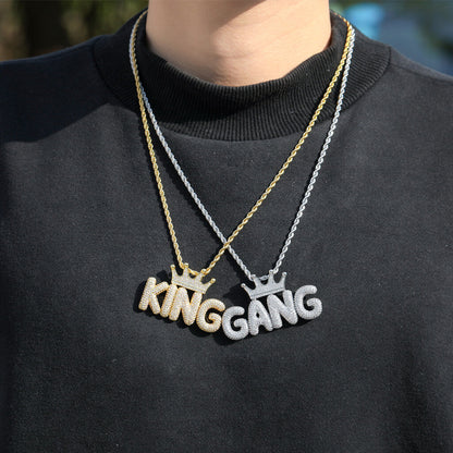 Crown Letter Custom Zircon Bubble Pendant Gold Plated Necklace For Men TRIPOD JEWELRY