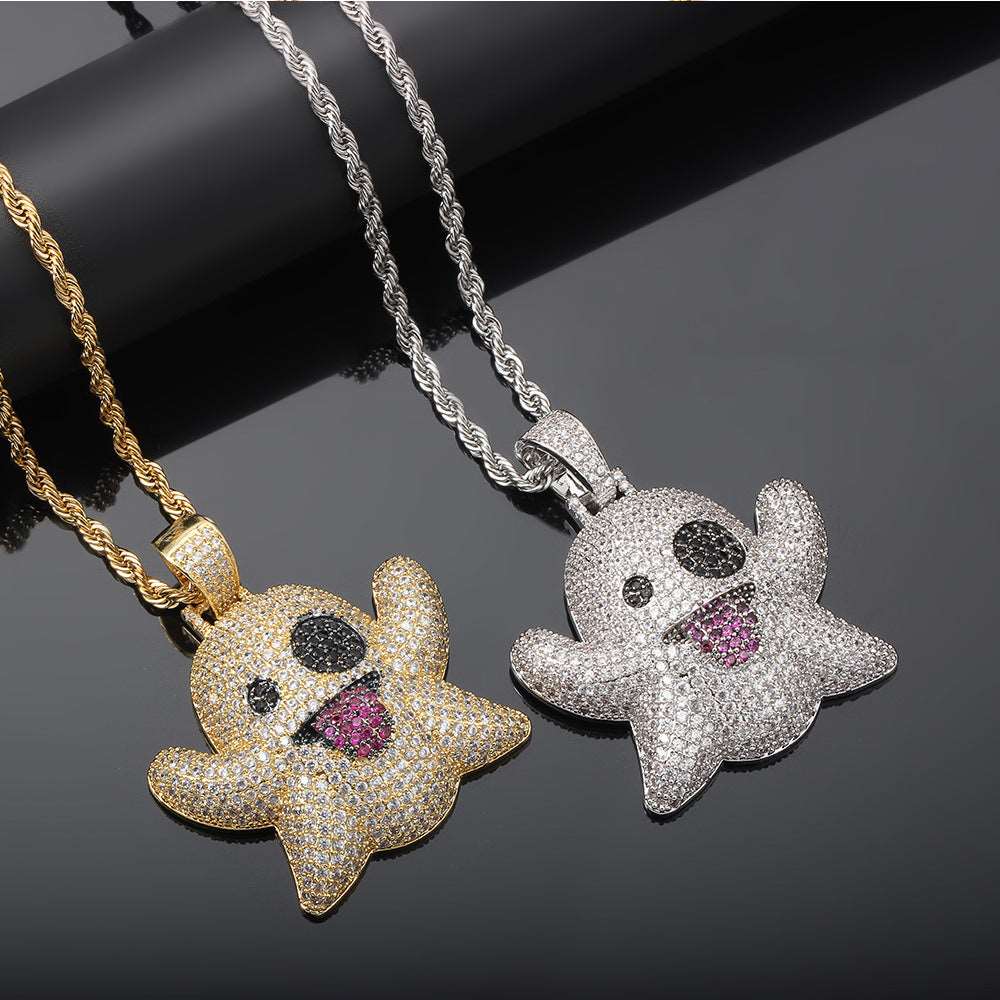 18k Gold Iced Ghost Emoji Pendant