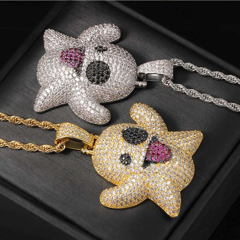 18k Gold Iced Ghost Emoji Pendant