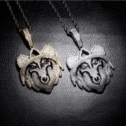 18K Gold Iced Wolf Pendant