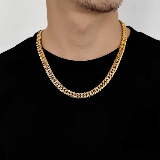7MM 18K/White Gold Miami Cuban Link Chain Necklace Stainless Steel