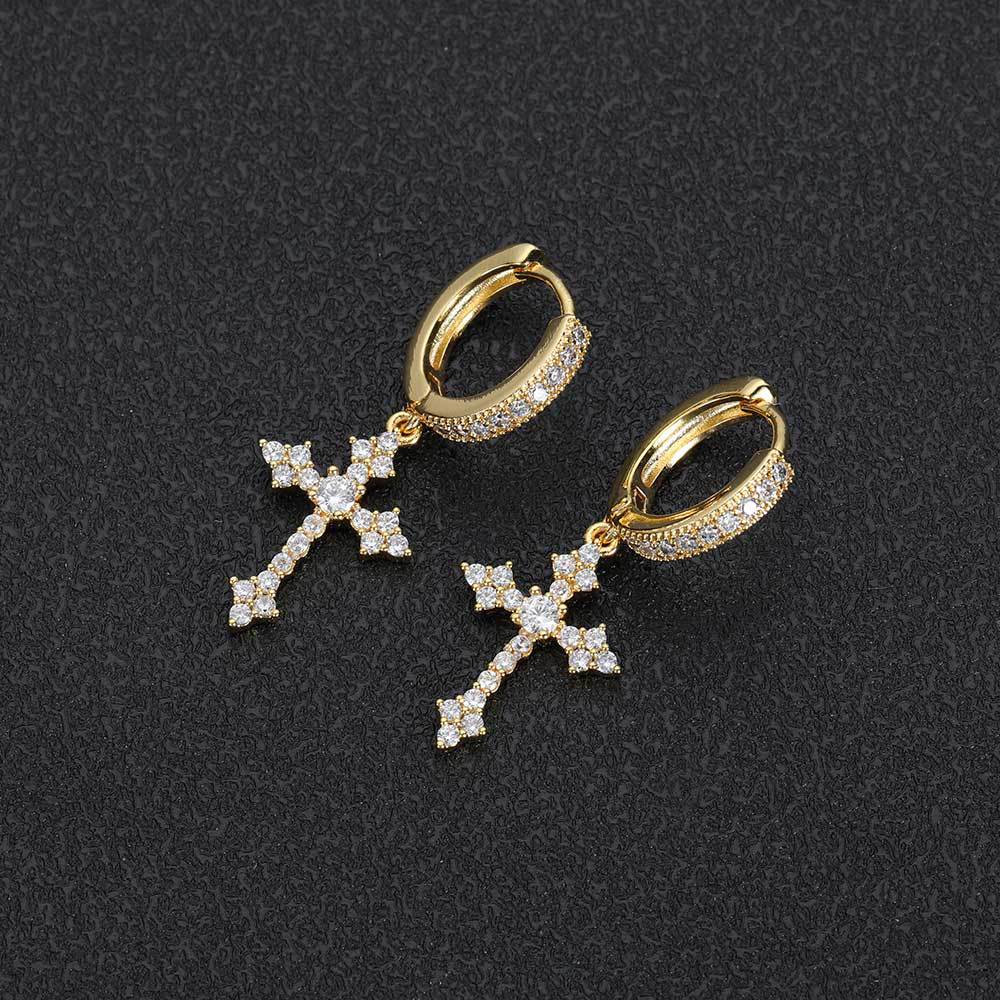 14K/White Gold Cross Earring
