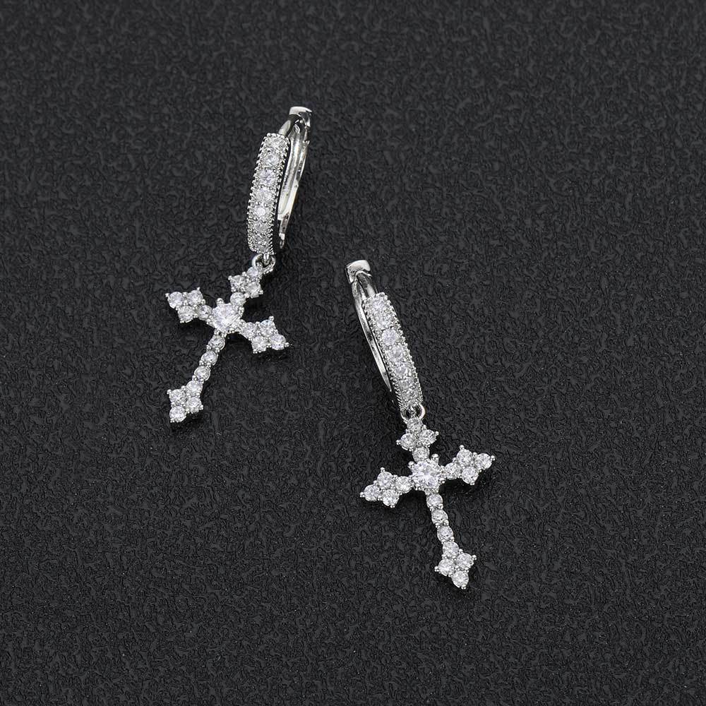 14K/White Gold Cross Earring