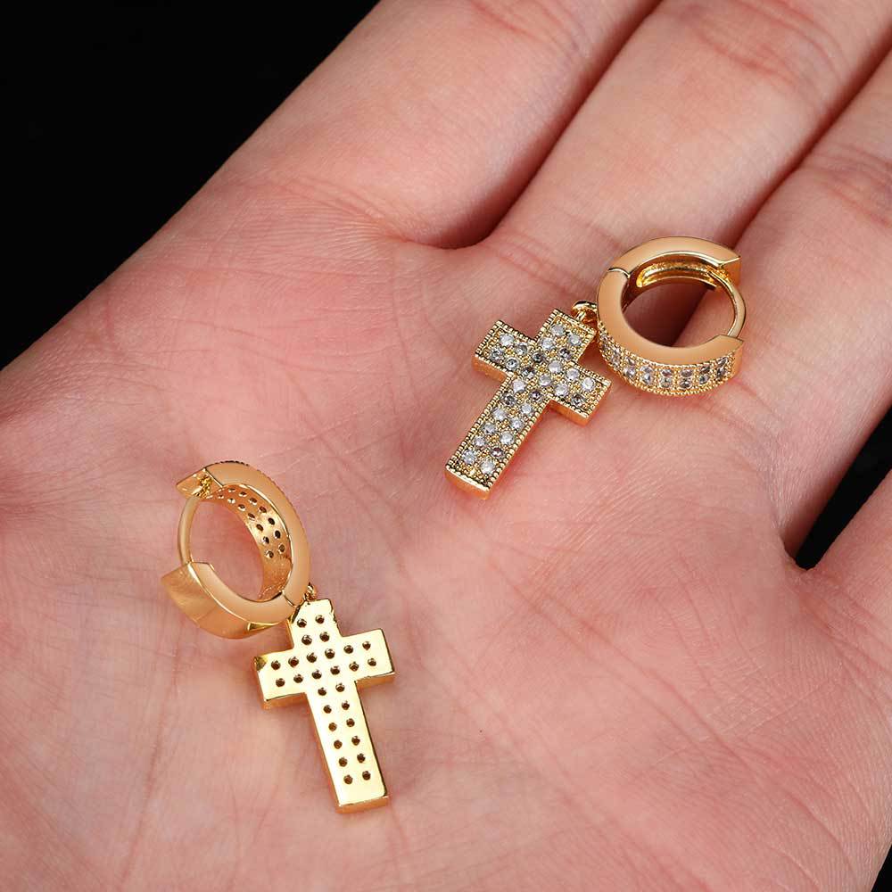 14K/White Gold Cross Earrings