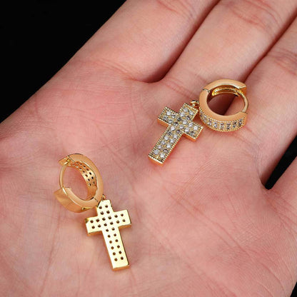 14K/White Gold Cross Earrings