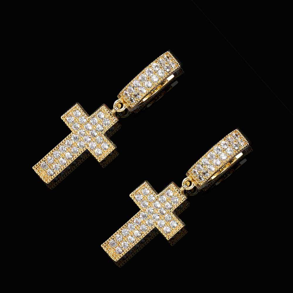 14K/White Gold Cross Earrings