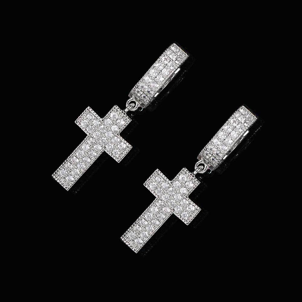 14K/White Gold Cross Earrings