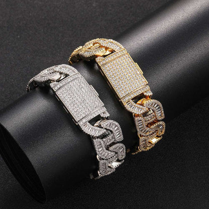 16MM 18K/White Gold Plated Iced Out Cuban Link Chain