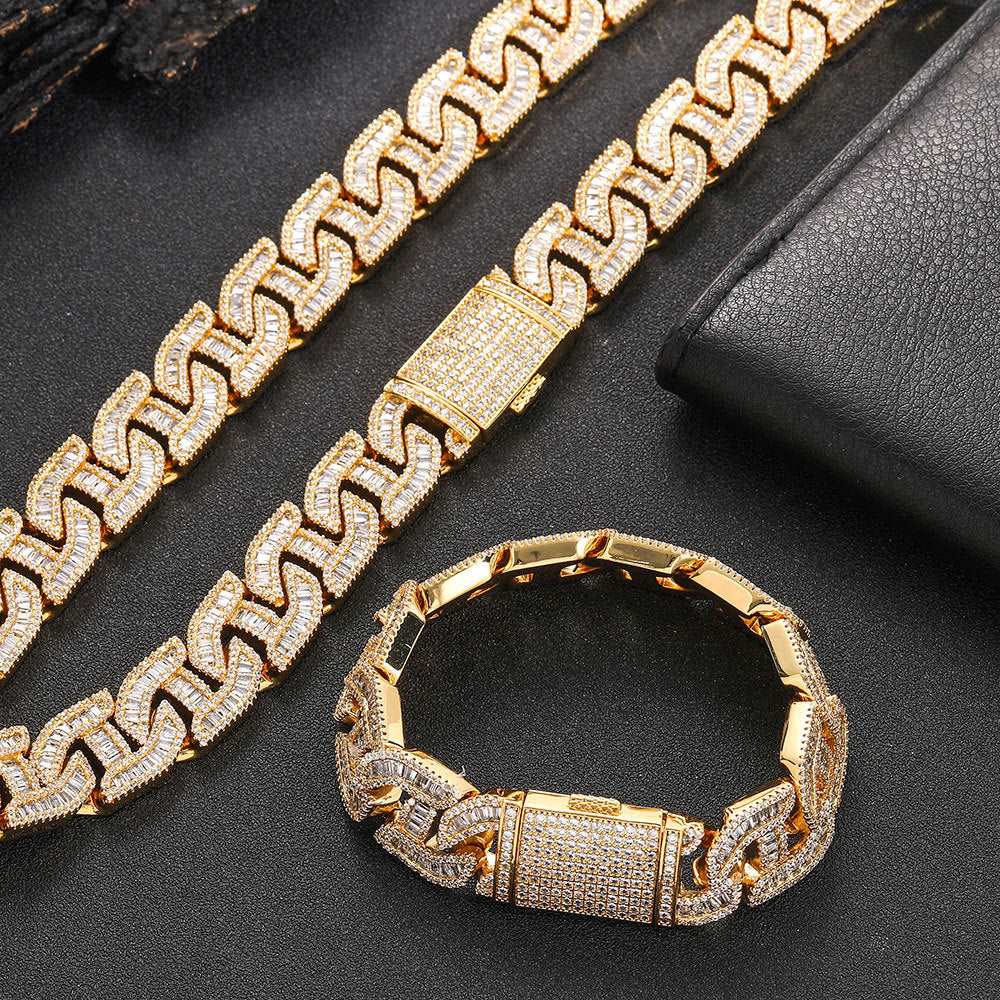 16MM 18K/White Gold Plated Iced Out Cuban Link Chain