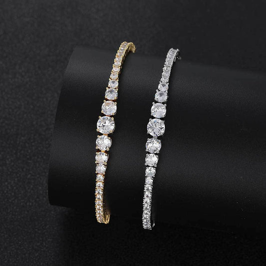 18K/White Gold Hip Hop Gradient Size Tennis Chain Bracelet For Men