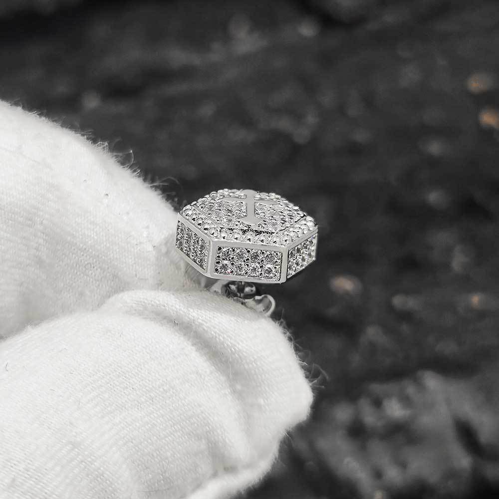 14K/White Gold Hexagonal Cross Earrings