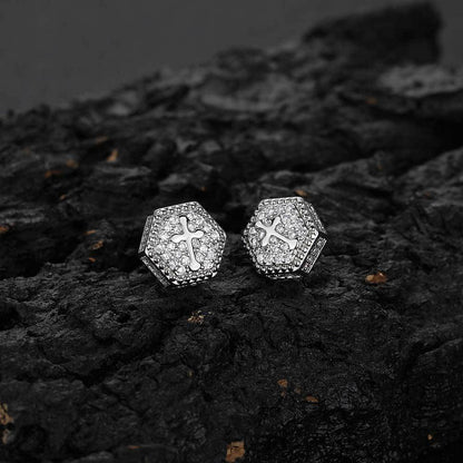 14K/White Gold Hexagonal Cross Earrings