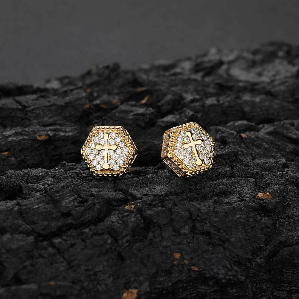 14K/White Gold Hexagonal Cross Earrings