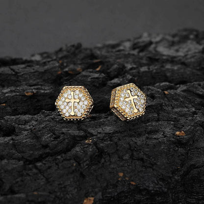14K/White Gold Hexagonal Cross Earrings