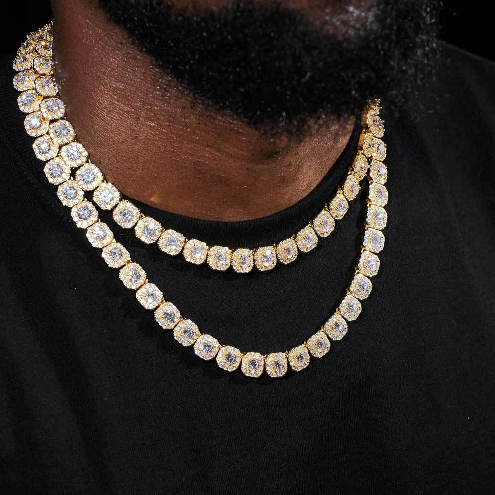 12MM 18K/White Gold Plated Hip Hop Tennis Chain and Bracelet Set