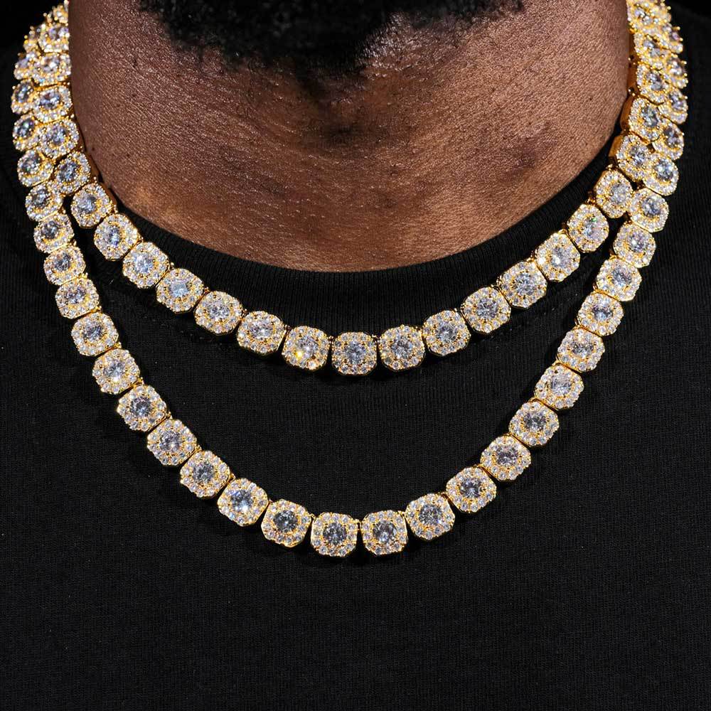 12MM 18K/White Gold Plated Hip Hop Tennis Chain and Bracelet Set