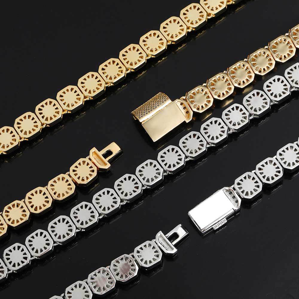 12MM 18K/White Gold Plated Hip Hop Tennis Chain and Bracelet Set