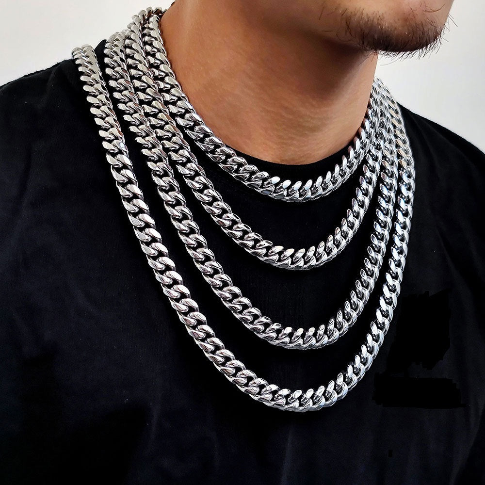 12MM 18K/White Gold Iced Out Clasp Miami Cuban Link Chain Necklace and Bracelet Set