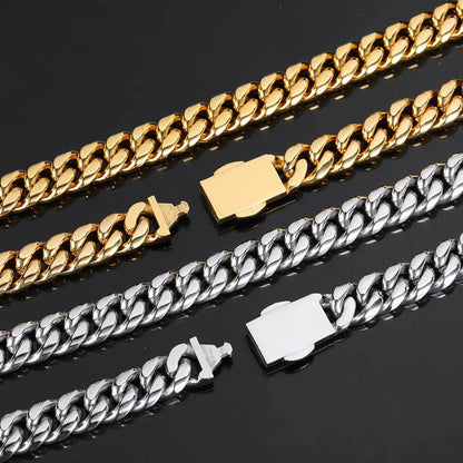 12MM 18K/White Gold Iced Out Clasp Miami Cuban Link Chain Neclace TRIPOD JEWELRY