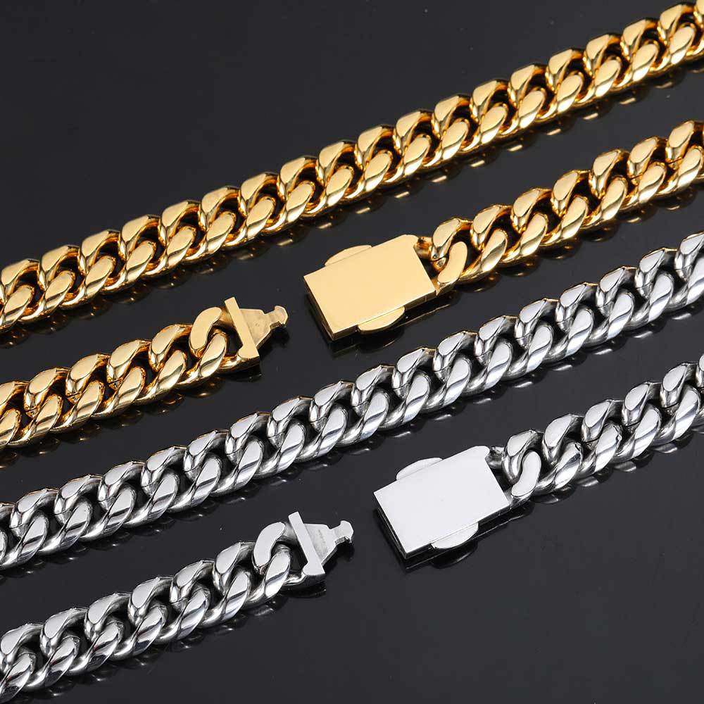 12MM 18K/White Gold Iced Out Clasp Miami Cuban Link Chain Necklace and Bracelet Set