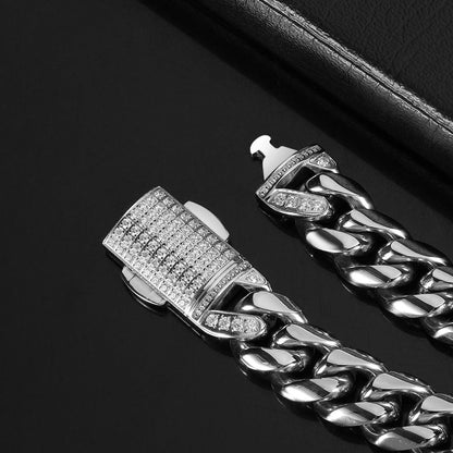 12MM 18K/White Gold Iced Out Clasp Miami Cuban Link Chain Necklace and Bracelet Set