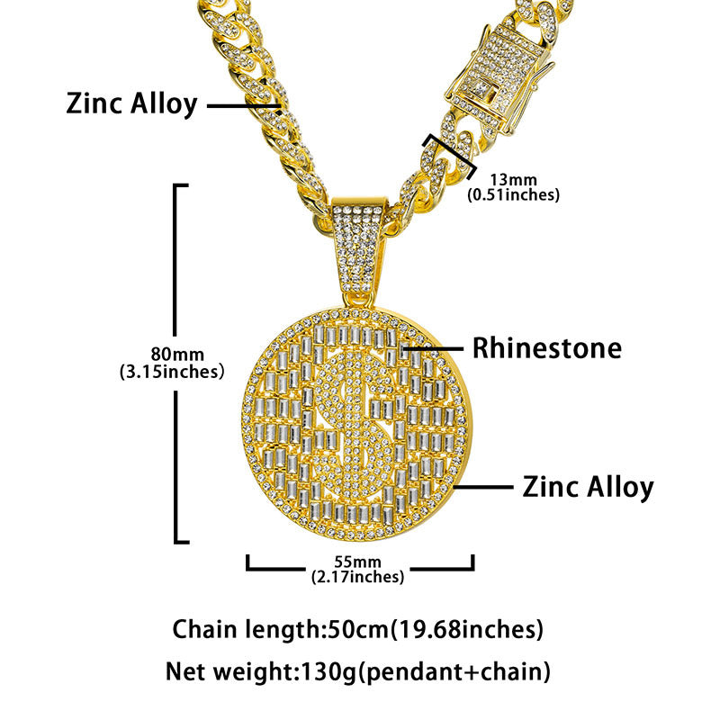 18K Gold Iced Out Zircon Dollar Pattern Pendant