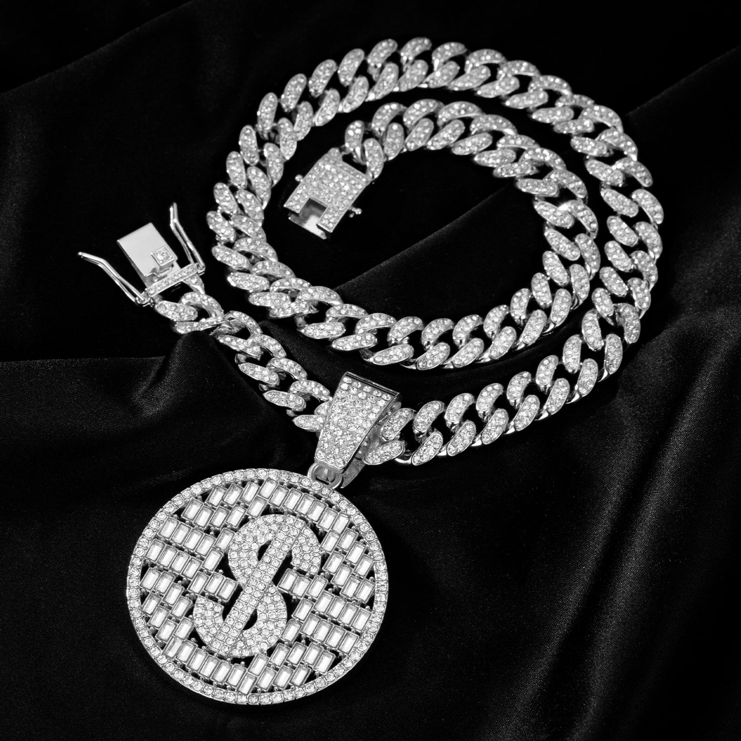 18K Gold Iced Out Zircon Dollar Pattern Pendant