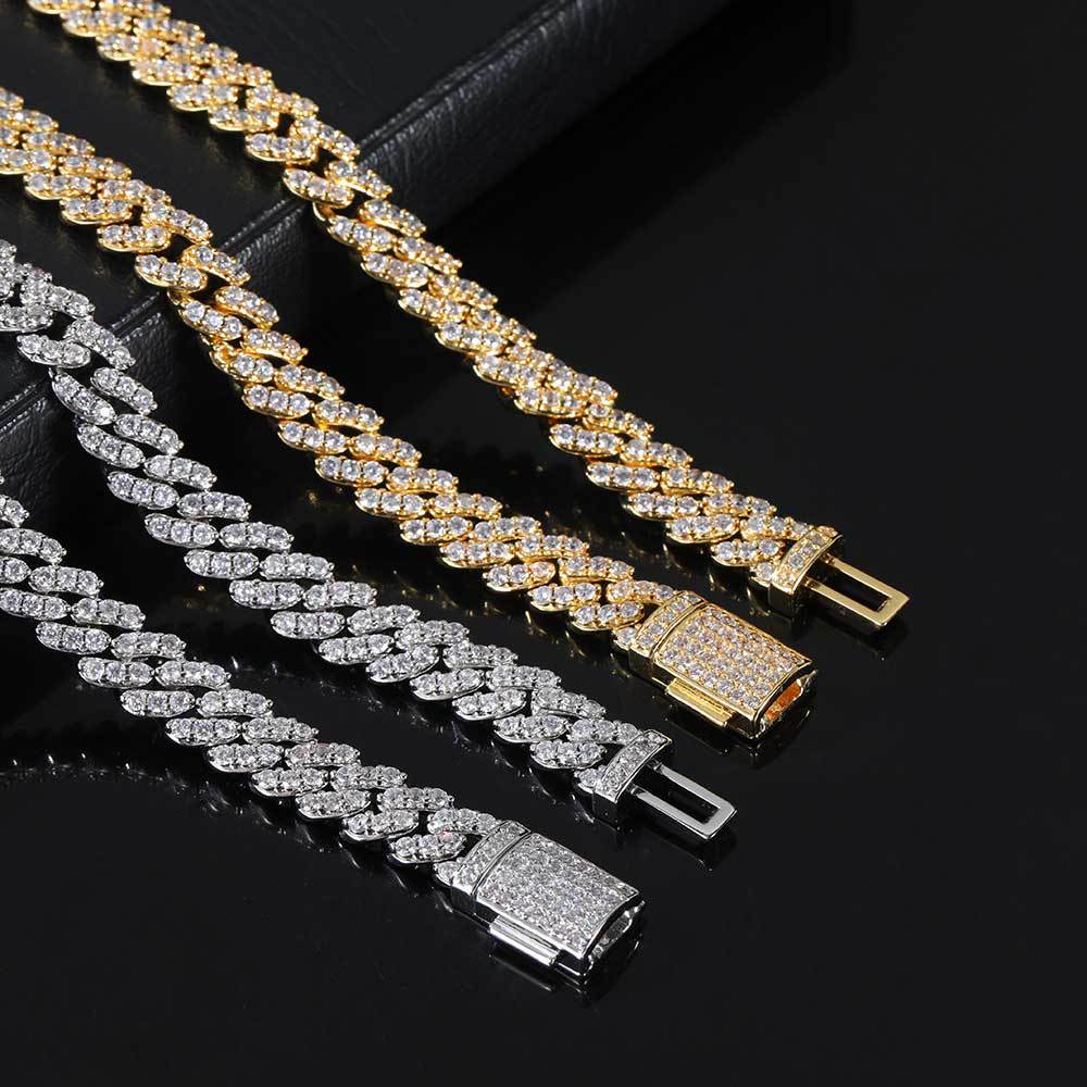 8MM 18K/White Gold Plated Iced Out Cuban Link Chain Necklace For Men TRIPOD JEWELRY