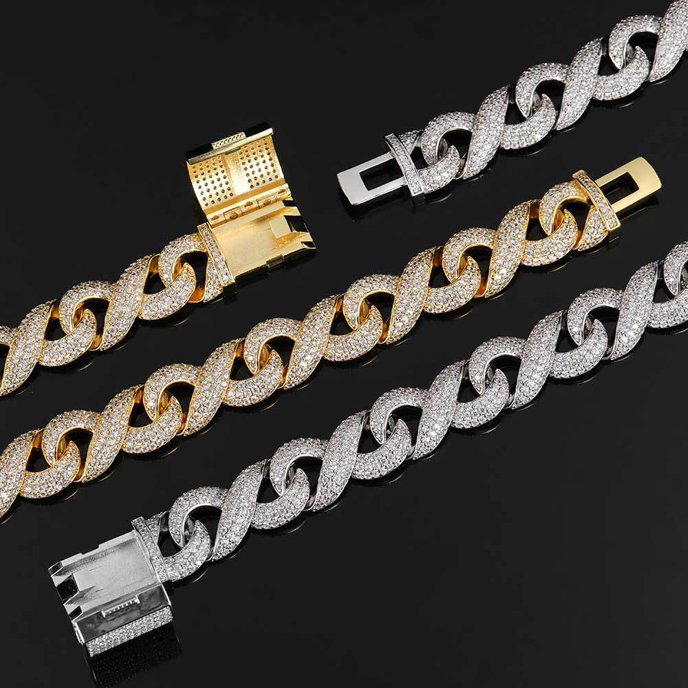 15MM 18K Gold White Gold Infinite Chain Iced Out Cuban Link Chain Necklace