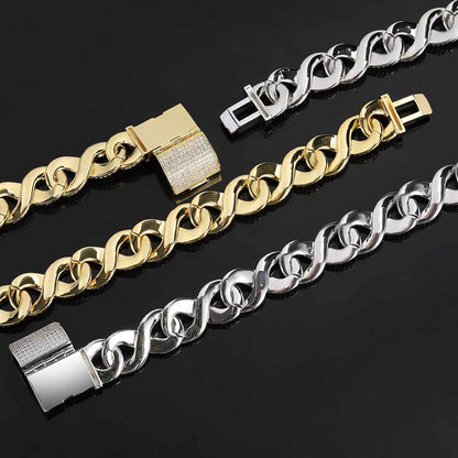 15MM 18K Gold White Gold Infinite Chain Iced Out Cuban Link Chain Necklace