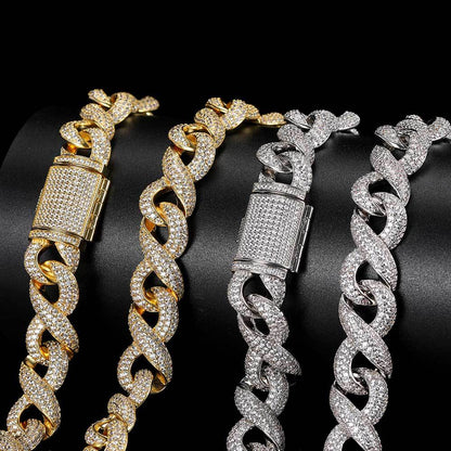 15MM 18K Gold White Gold Infinite Chain Iced Out Cuban Link Chain Necklace