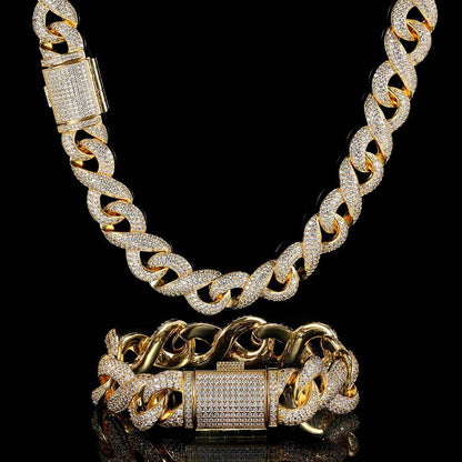15MM 18K Gold White Gold Infinite Chain Iced Out Cuban Link Chain Necklace