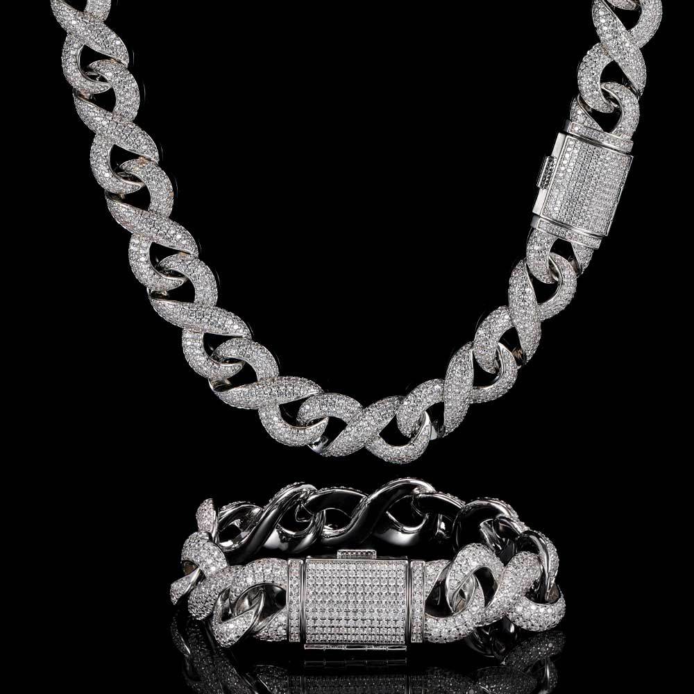 15MM 18K Gold White Gold Infinite Chain Iced Out Cuban Link Chain Necklace