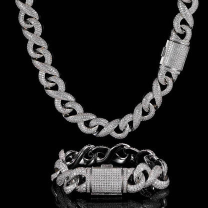15MM 18K Gold White Gold Infinite Chain Iced Out Cuban Link Chain Necklace