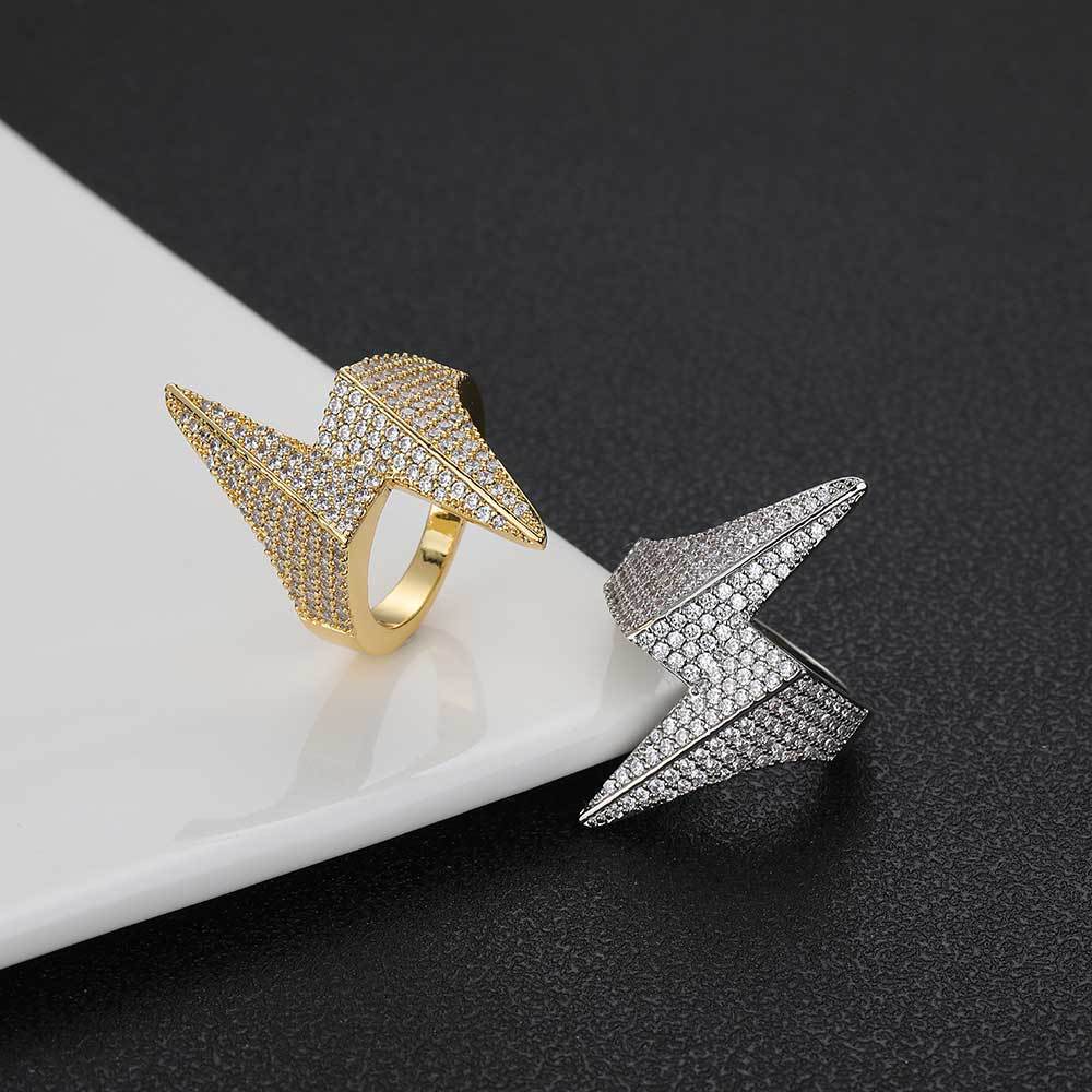 18K/White Gold Plated Hip Hop Lightning Ring TRIPOD JEWELRY